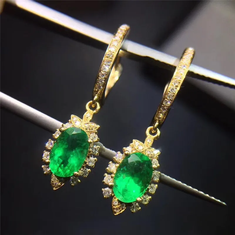 Fine Jewelry 925 Sterling Silver  Natural Gemstone Emerald Female Earrings Eardrop Exquisite Support Detection