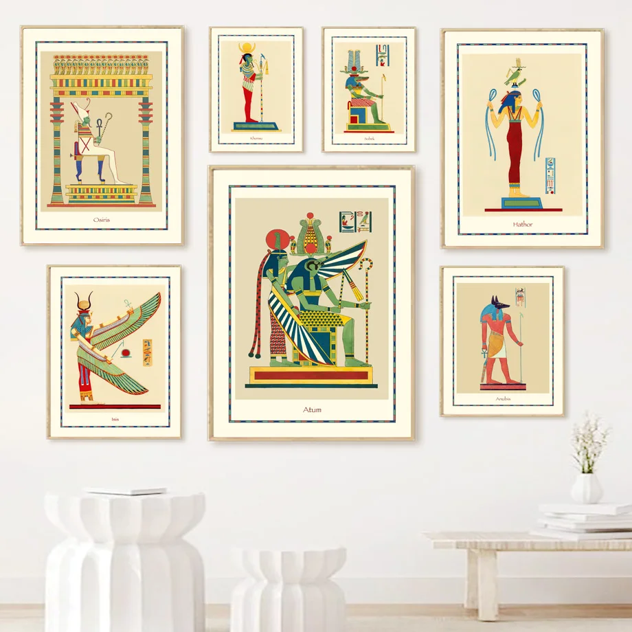 Gods Of Egypt Isis Khnum Sobek Anubis Osiris Thoth Nordic Poster Wall Art Print Canvas Painting Decor Pictures For Living Room