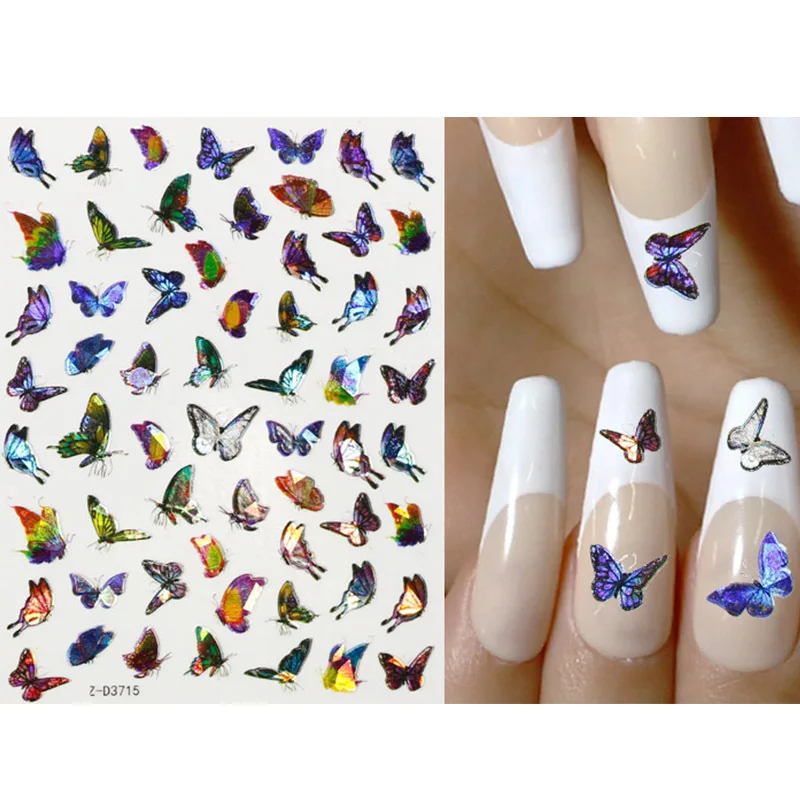 1 PCS holographic butterfly 3D nail sticker decal laser butterfly manicure nail art acrylic design tool DIY nail stickers