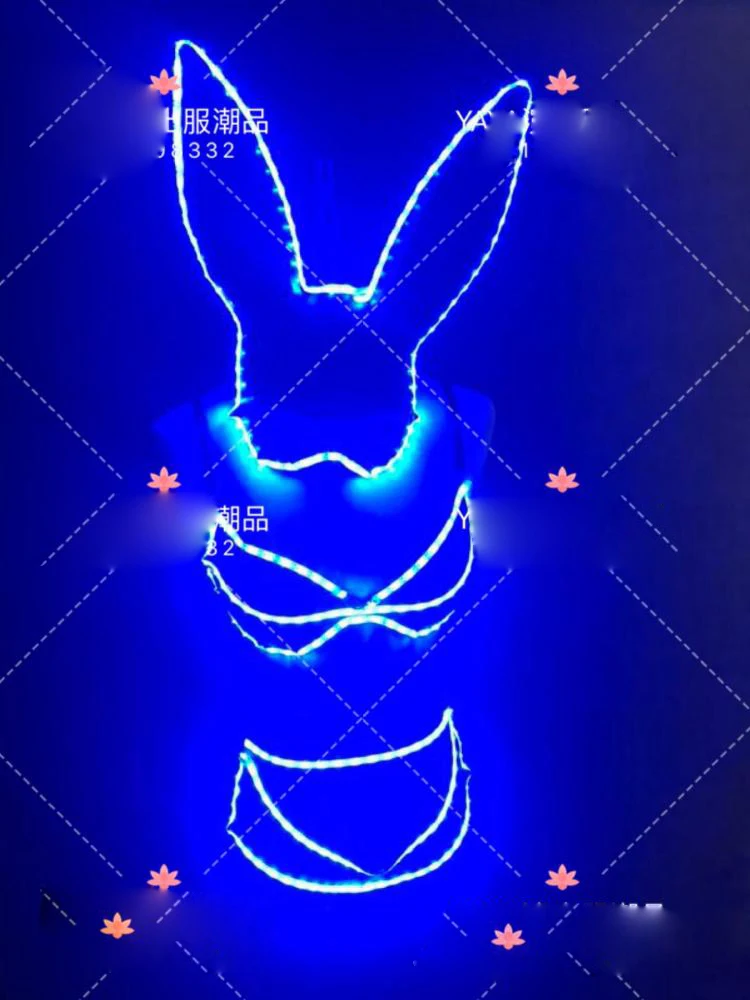 bikini luminoso a led sexy + maschera da coniglio bar party femminile dj ds abbigliamento da prestazione LED costume da coniglio Costumi da discoteca gogo