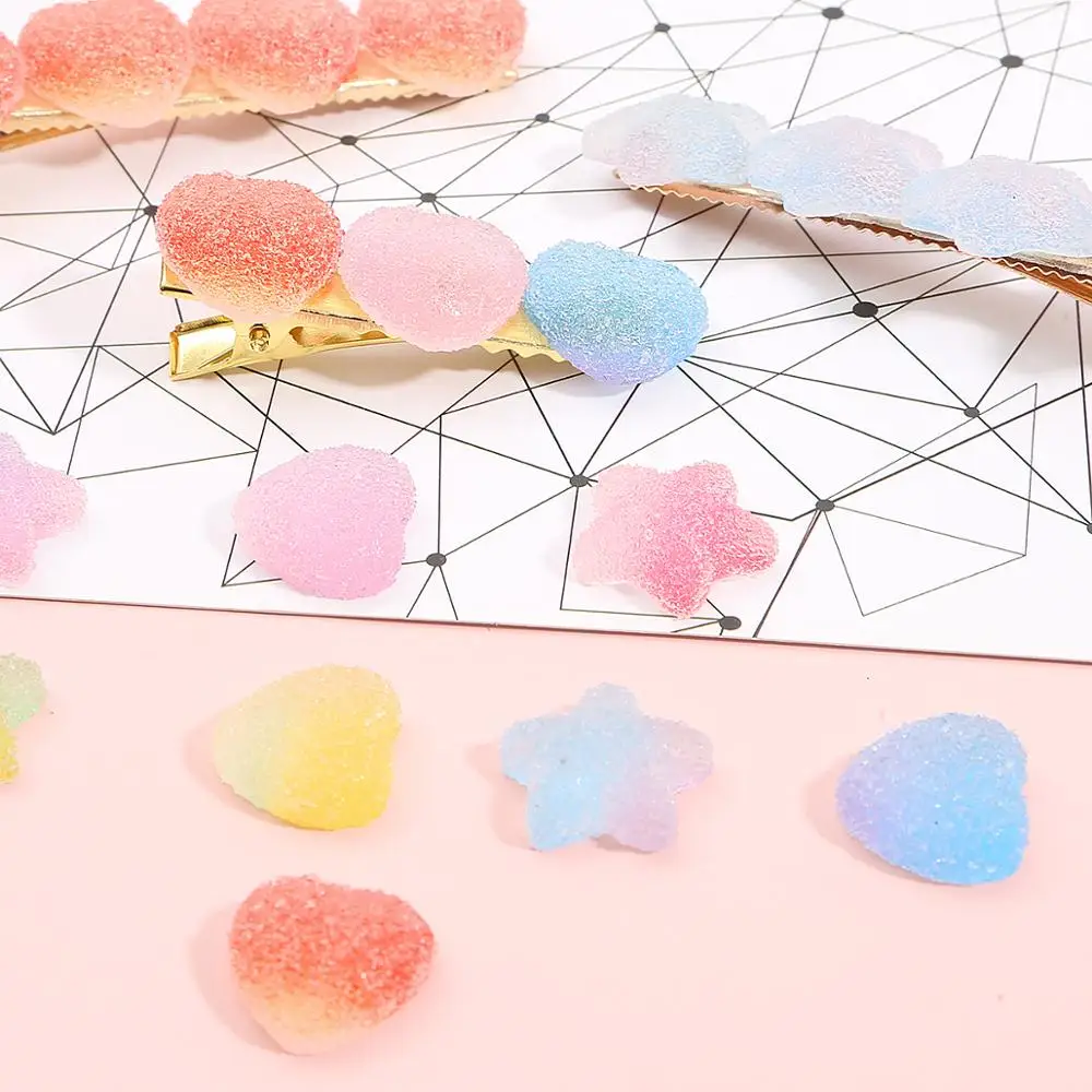 10Pcs Random Mixed Fake Candy Resin Cabochon Flatback Heart Star Beads For Jewelry Making Needlework DIY Hairpin Scrapbooking