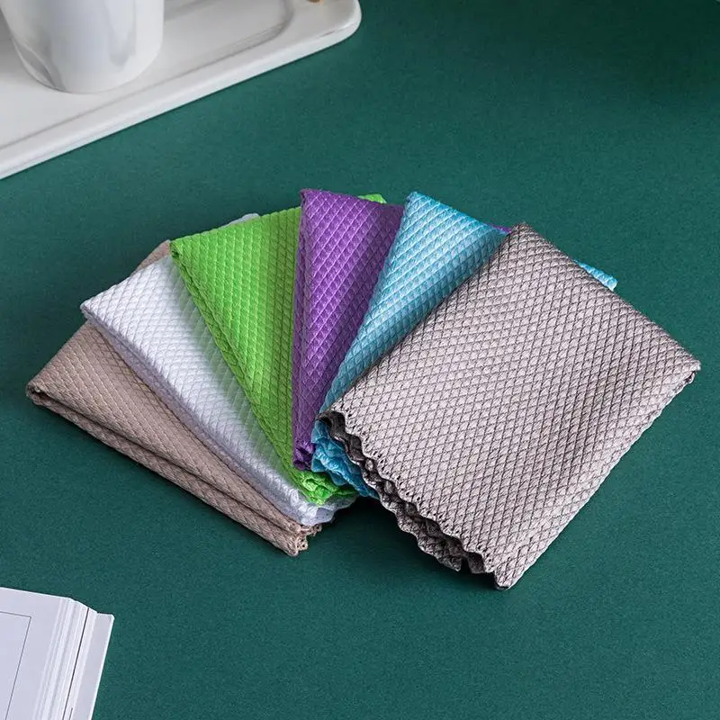 5Pcs Kitchen Anti-Grease Wiping Rags Efficient Microfiber Fish Scale Wipe Cloth Cleaning Cloth Home Washing Dish Cleaning Towel