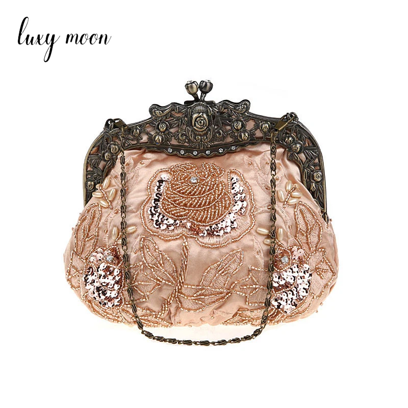 Retro Embroidery Designer Bags Luxury Purses and Handbags Bead bag Sequins Clutch Purse Chains Shoulder Evening Bag Z348