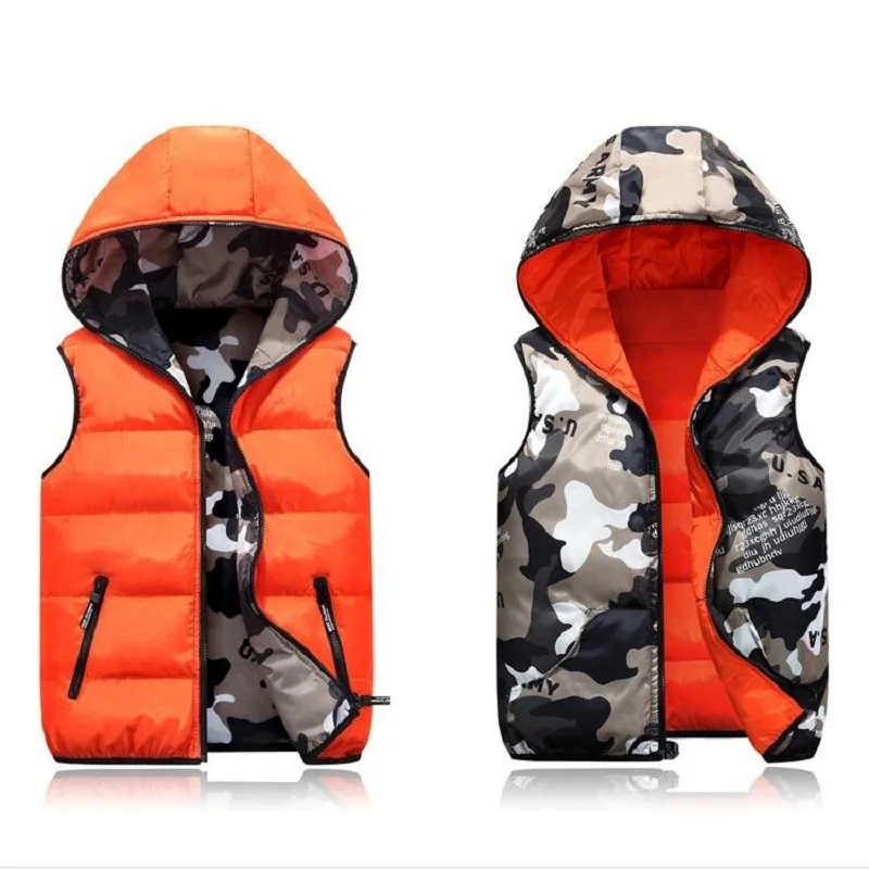 Parent-Child Outfits Warm Camo Reversible Vest Girls Boys Cotton Full Zip Waistcoat School Kids Outerwear Child Jacket 100-185cm