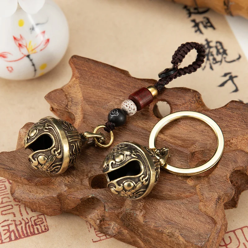 Brass Gourmet Bell Keychain Facebook Golden Toad Dragon Head Key Chain Pure Copper Keychain Bell Braided Rope Pendant DIY Pet