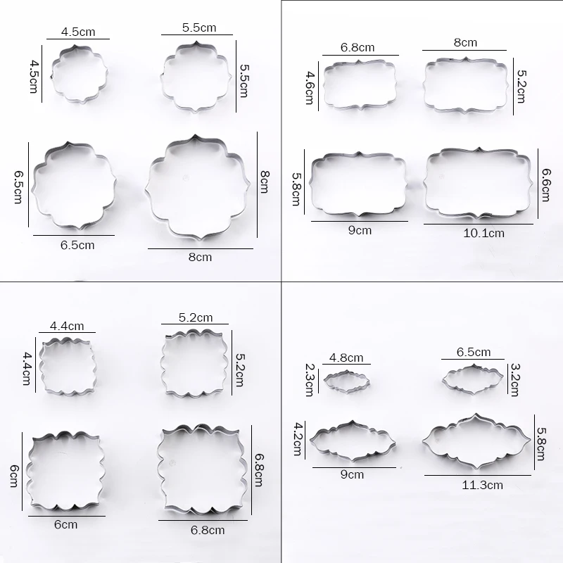 FAIS DU 4Pcs/Set Stainless Steel Fondant Mold Cookie Stamper Nameplate Wedding Biscuit Lace Circle Flower Frame Cake Decoration