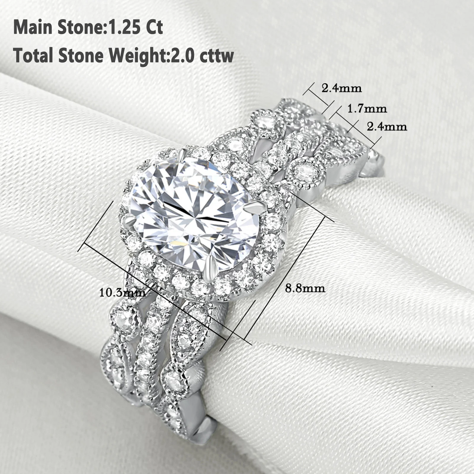 Newshe 3 Pieces Wedding Engagement Rings Set for Women 925 Sterling Silver Jewelry Art Deco Bands Oval AAAAA Cubic Zircon Ring