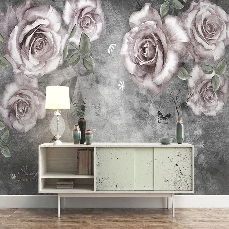 

Custom Mural Wallpaper 3D Hand-Painted Vintage Oil Painting Rose Vine Flowers Wall Paper Living Room Bedroom Waterproof Stickers