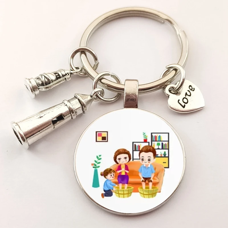 Dad and mom keychain harbor lighthouse kerosene lamp i love you keychain thanksgiving gift best mom father child keychain