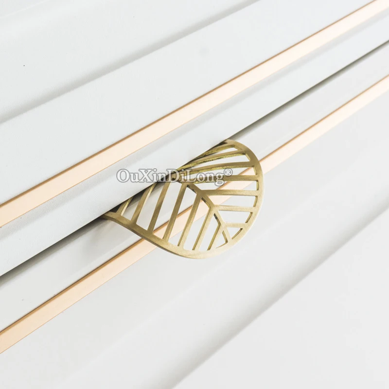 New 2PCS Pure Brass Arc Leaves Furniture Handles Drawer Pulls Cupboard Wardrobe Kitchen Shoe TV Wine Cabinet Pulls Handles Knobs