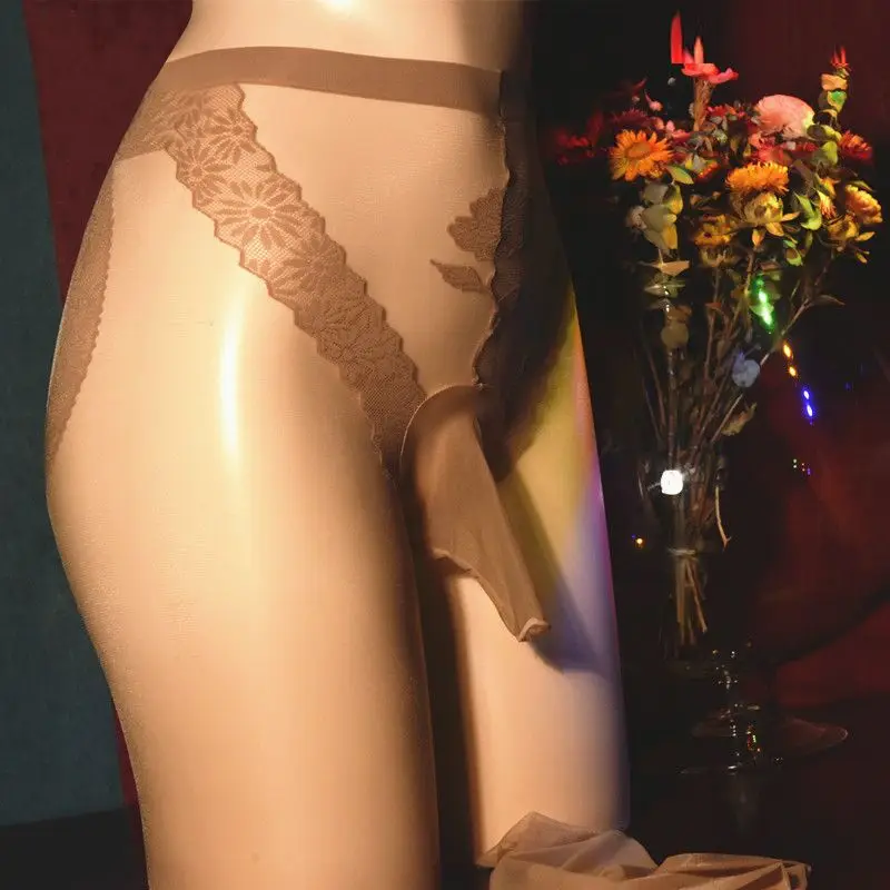 남성 섹시 레이스 페니스 파우치 팬티 스타킹, 블랙 실크 원라인 가랑이 3D 투명 오픈 페니스 슬리브 스타킹, 신제품