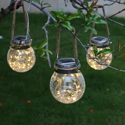 LED Solar Lamp Ball Crack Solar Powered Outdoor Waterproof Hang Lights Villa Garden Decoration Atmosphere Sunlight Light