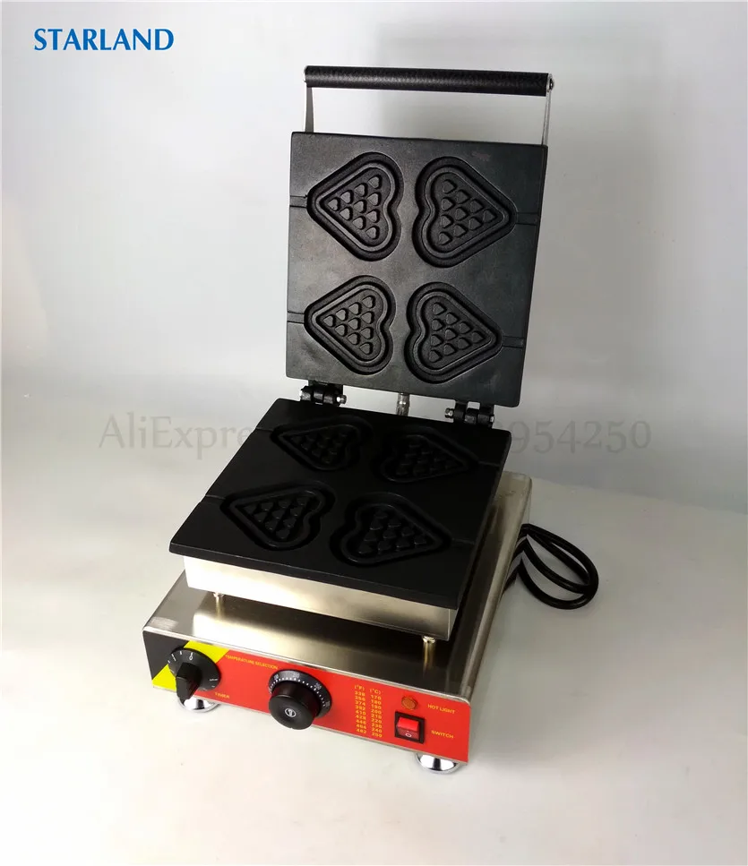 Heart-Shape Waffle  Machine Commercial Mini Heart Shape Waffle Machine 4pcs Moulds For Restaurant Or Cafeteria