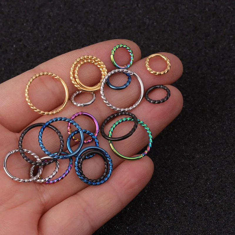 1PC 6mm to 12mm Stainless Steel Hoop Earring Hinged Segment Clicker Ring Nose Septum Piercing Helix Cartilage Daith Twist Hoop