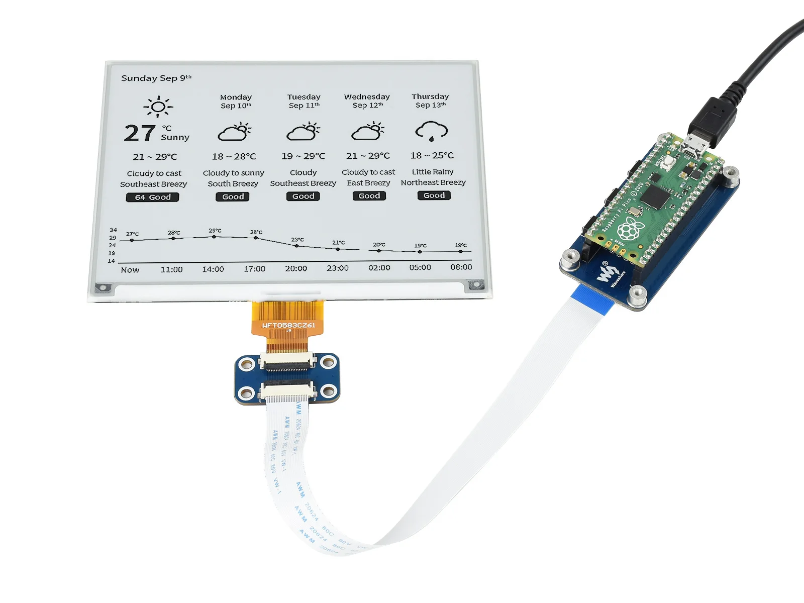 Pico-ePaper-5.83,5.83 polegadas e-paper e-ink display módulo para raspberry pi pico, 648 × 480 pixels, preto/branco, interface spi