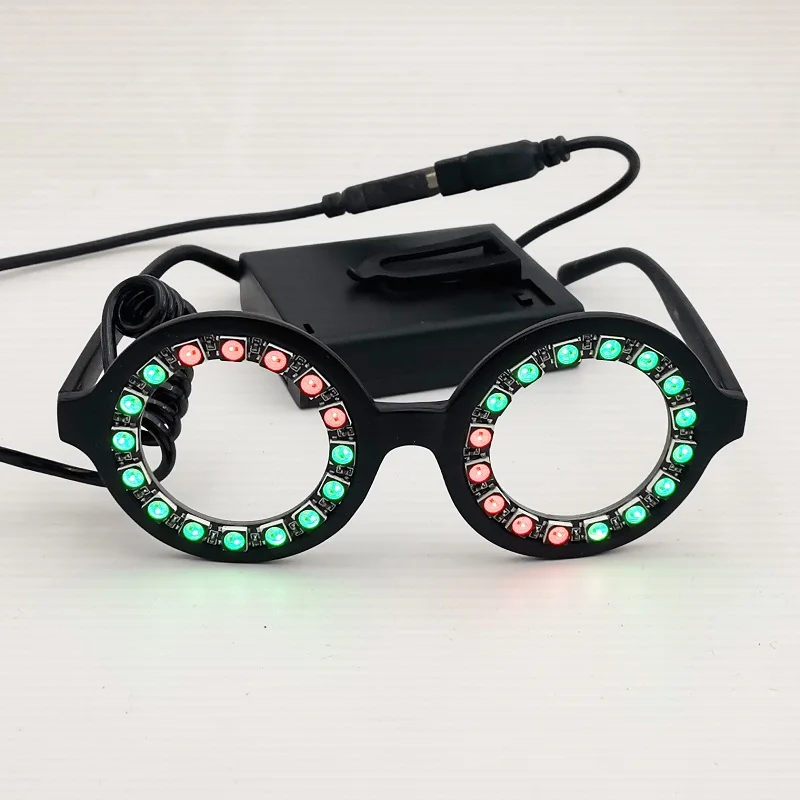 Trendy Matt Black  Round Frame  Pixel Led Glasses