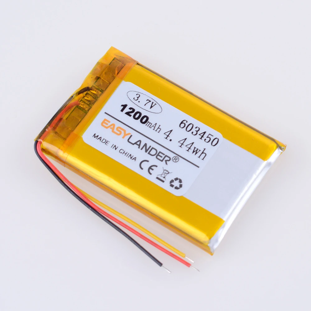 3wires 3.7V 1200mAh 603450 Rechargeable Lithium Li-ion Polymer Battery Replacement For Jabra Solemate Mini headset DVR GPS MP3