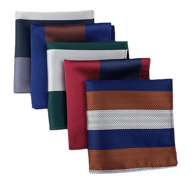 25cm*25cm Brand Silk Mens Pocket Towel Handkerchief Hanky Vintage Striped Pocket Square Wedding Party Gift Hankies