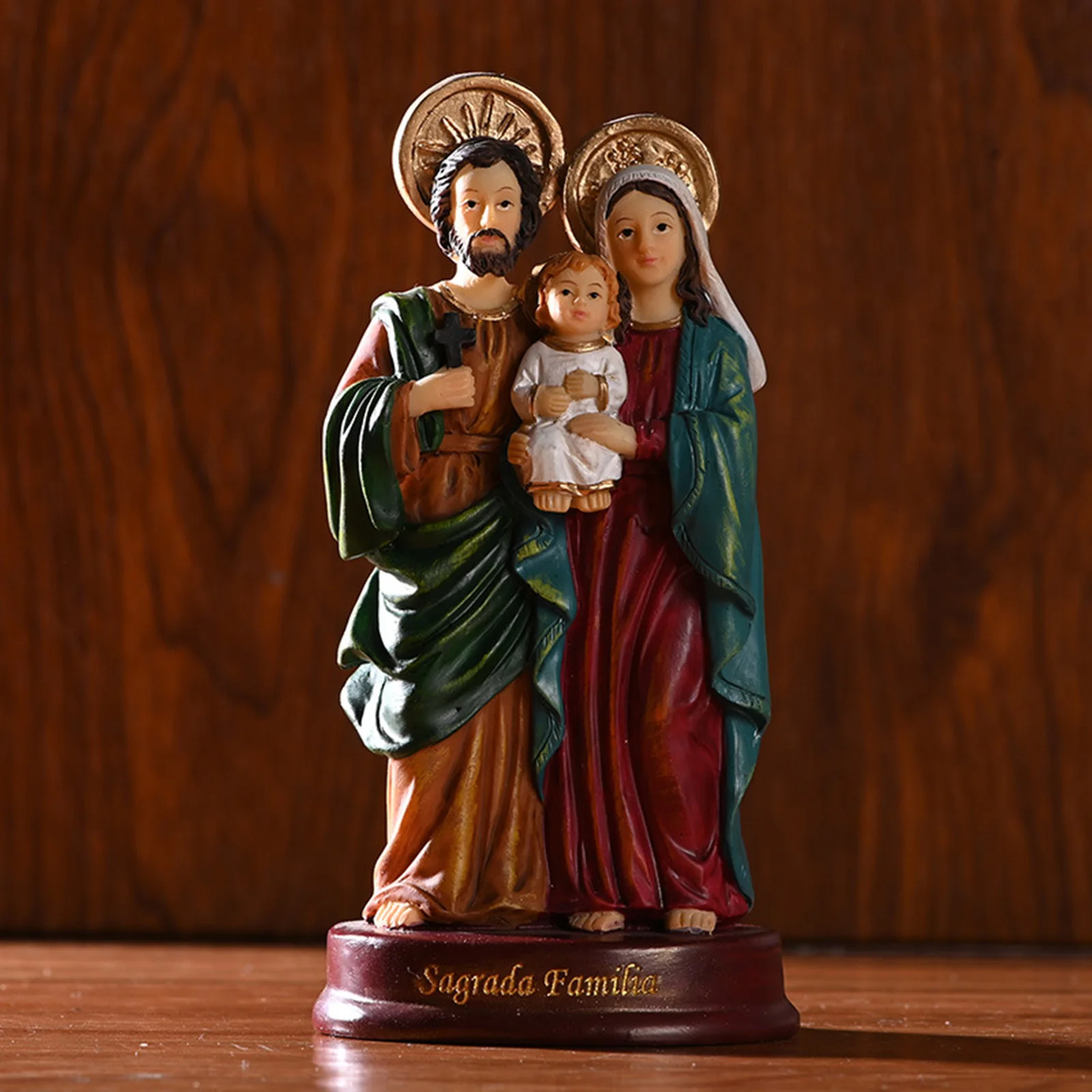 Holy Family Figurine Child Jesus Christ Statue Resin Catholic Sculptures for Home Living Room Church Decor Religious Collectible