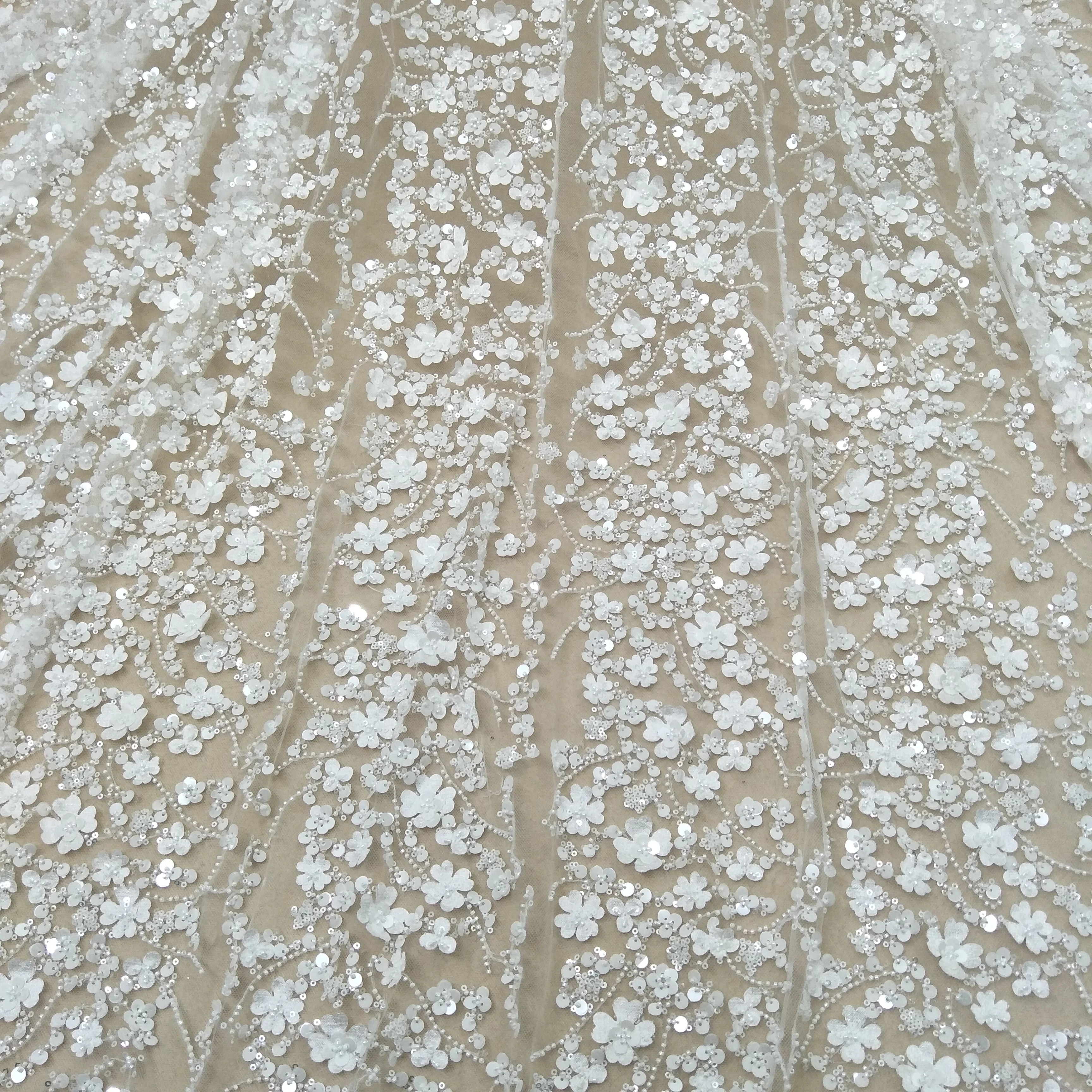 Beading Lace Fabric with Sequins, Wedding Dress, Bridal Fabric, Fashion, Sale by Yard