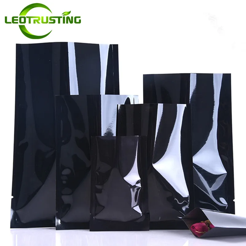 100PCS Glossy Black Aluminum Foil Open Top Bag DIY Herbal Cereals Powder Spice Snack Tea Chocolate Heat Sealing Gift Pouches