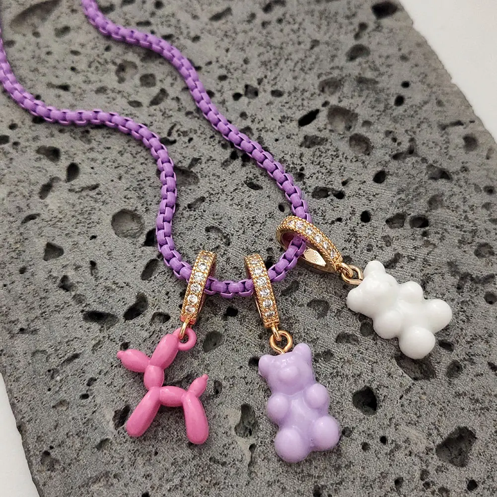 Harajuku Candy Gummy Bear Zircon Pendant Necklace For Women Pink Balloon Dog Enamel Box Chain Choker Cartoon Y2K Jewelry Gift