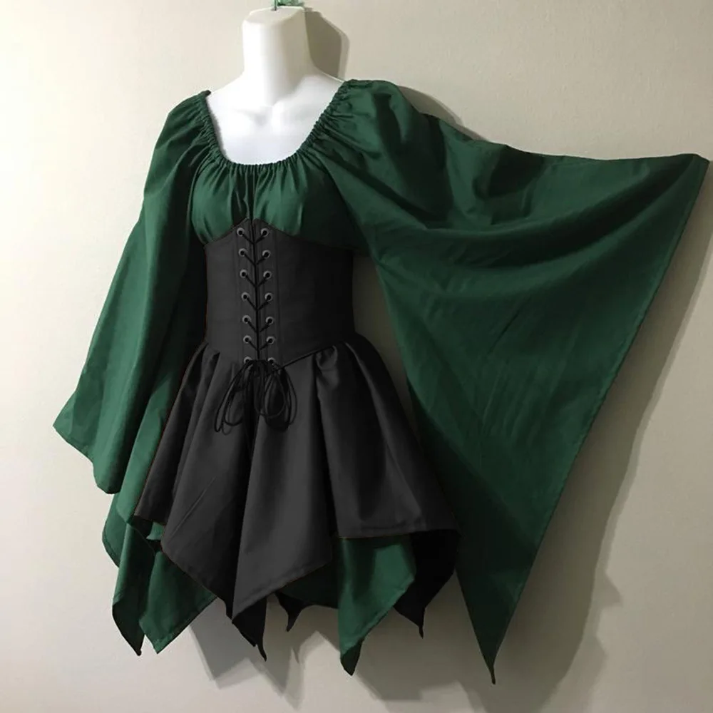 New Medieval Renaissance Vintage Cosplay Woodland Wood Elf Fairy Waist  Cincher Corset Dress Long Sleeves Retro Irregular Dresses - AliExpress  200000532