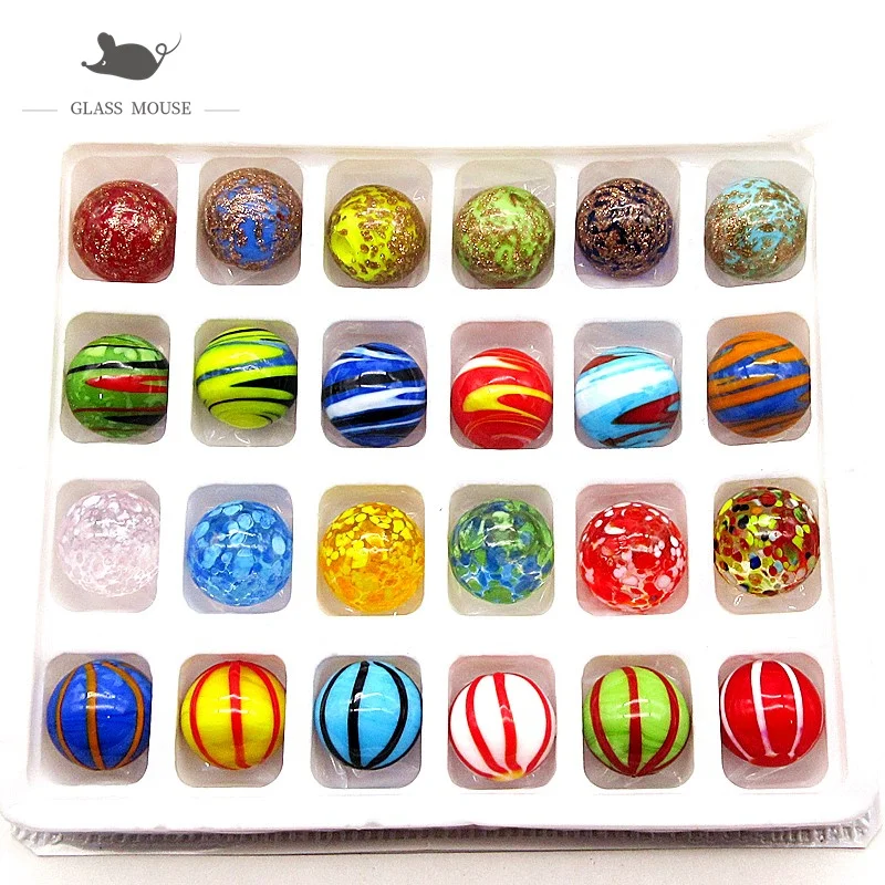 24Pcs Handmade glass marbles balls 16mm colorful murano glass ball Home Fish Tank Decor Vase Aquarium nuggets Game Toys for Kids