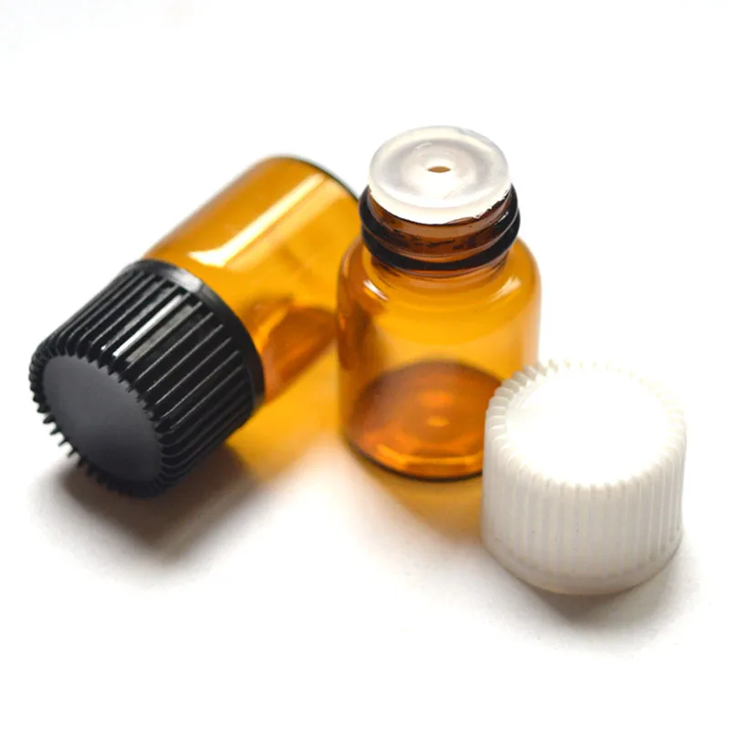 

1000pcs Mini 2cc Amber Glass Bottle With Plastic Cap Glass Sample Vials For Essential Oil 2ml Bottle