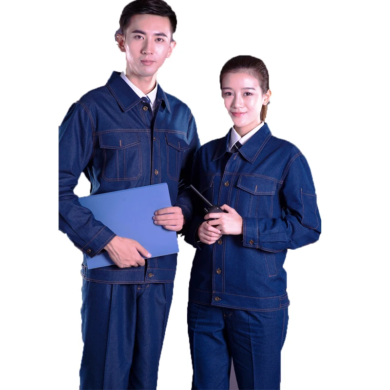 Work Clothing Set Men Women Auto Repair Workshop Welder Denim Coveralls Electricity Security Durable Mechanical Factory Uniform