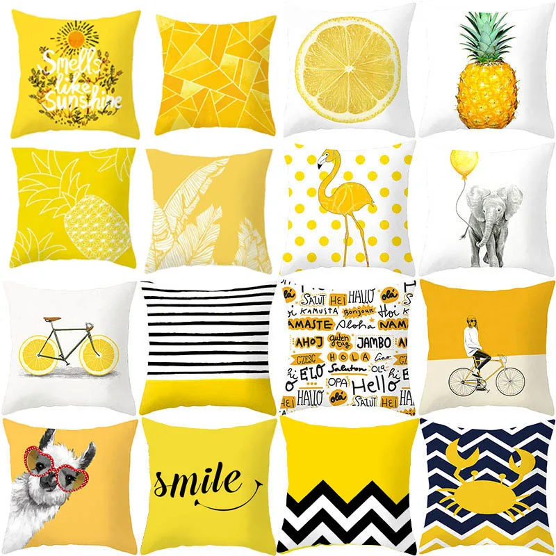 Yellow Pineapple Leaf Decorative Pillowcase Yellow Throw Pillow Case Printing Pillowcase Pillow Cover 45*45CM kussensloop