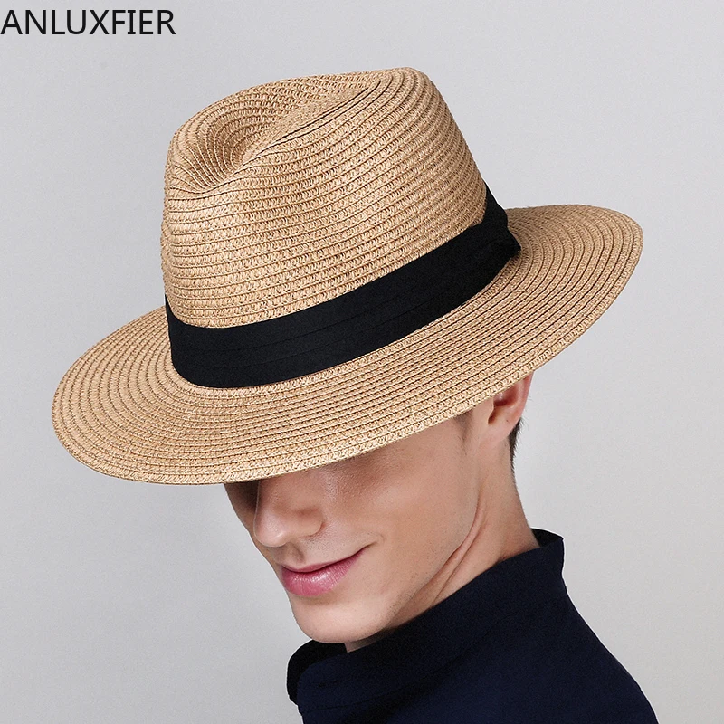 

B-8258 Adult Panama Sun Cap Wide Brim Straw Sunscreen Cap Prevented Bask Holiday Leisure Summer Sunscreen Straw Sun Cap