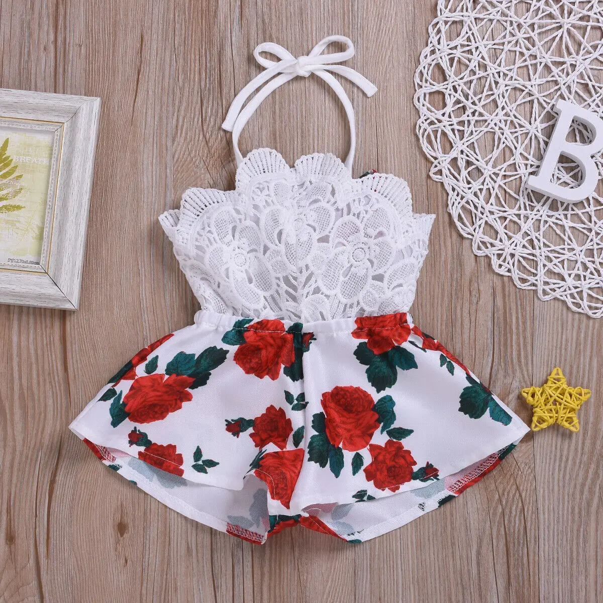 Summer 0-3Y Infant Baby Girl Romper Sleeveless Belt Lace Flowers Print Jumpsuit Sunsuit Outfits Clothes