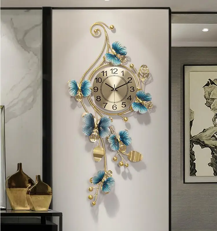 

New Chinese Metal Butterfly Leaf Wall Clock Home Livingroom Wall Mural Decoration Restaurant Hall Mute Clock Wall Sticker Crafts