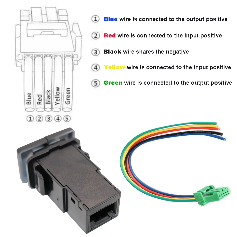 12V Dual Push Button Switch ON-Off Blue/Green Backlit for Toyota 4Runner Hilux Prado Landcruiser RAV4, with Connector Wire