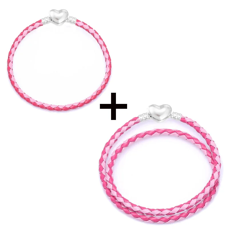 2Pcs/Lot Dropshipping 3mm Red Leather Charm Bracelet DIY Silver Plated Snake Chain Bracelet For Women Jewelry Gift Making