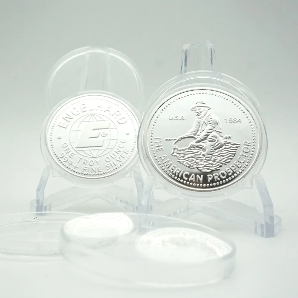 

5pcs/lot 1984 American Engelhard Prospector Coin Non Magnetic Brass Metal Plated Pure Silver Souvebir Gifts