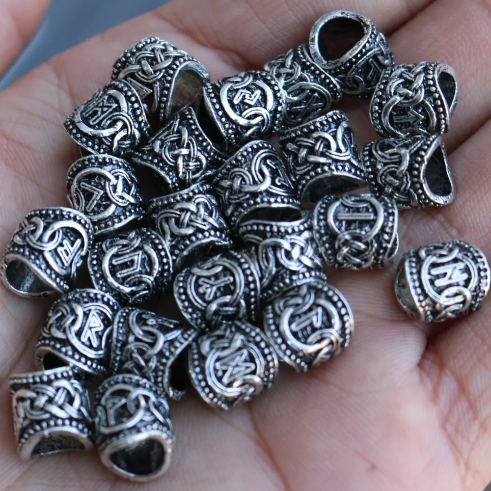 24Pcs Metal Antique Runic Runes Beads Viking Jewelry Bead For Hair Beard Braided Charms Bracelet Making Jewerly Craft Wholesale