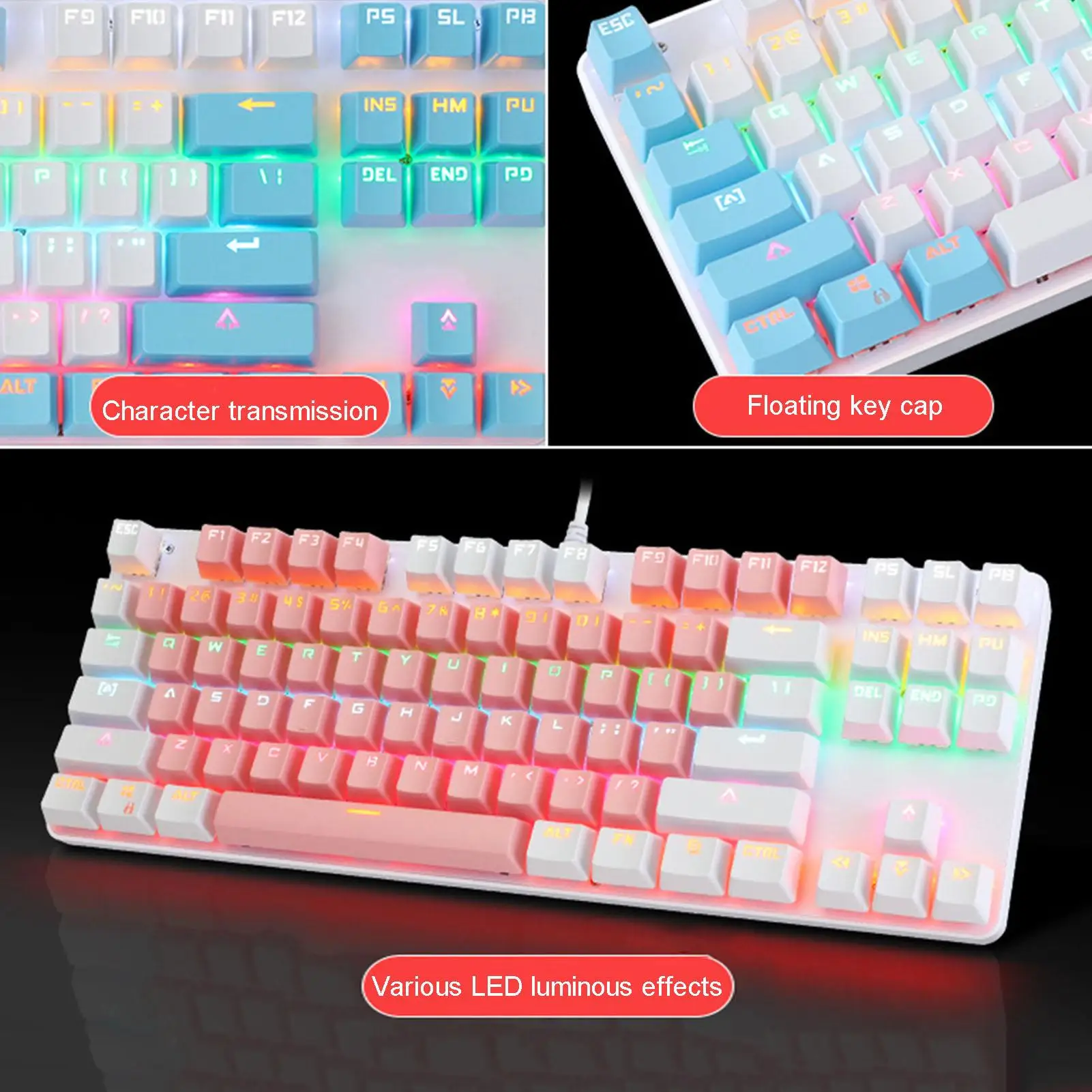 

K100 87 key Green Backlight Mechanical Keyboard Pink Gaming Girl Keyboard ABS Wear-resistant Keycap Mechanical Keyboard