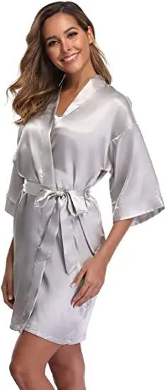 Robe Women Silk Satin Solid Kimono Robe Fashion Bath night Robe Sexy Bathrobe Large Size Bridesmaid Dressing Gown For Wome