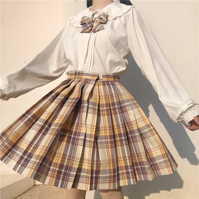 Camisa de cuello de muñeca japonesa, Falda plisada a cuadros, busto, uniforme, traje femenino de otoño