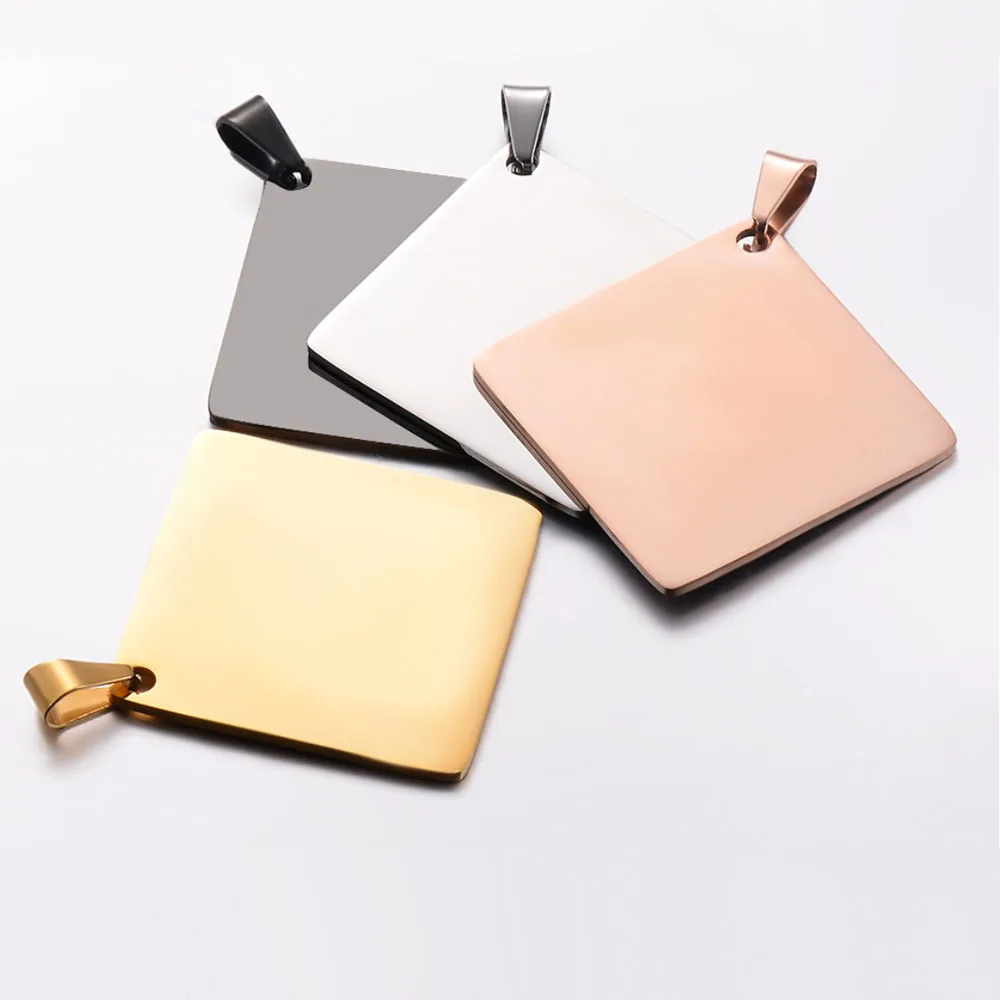 5Pcs /Lot Stainless Steel High Quality Square Charm Pendants Necklace Blank Dog Tags Polished  Jewelry Findings Wholesales