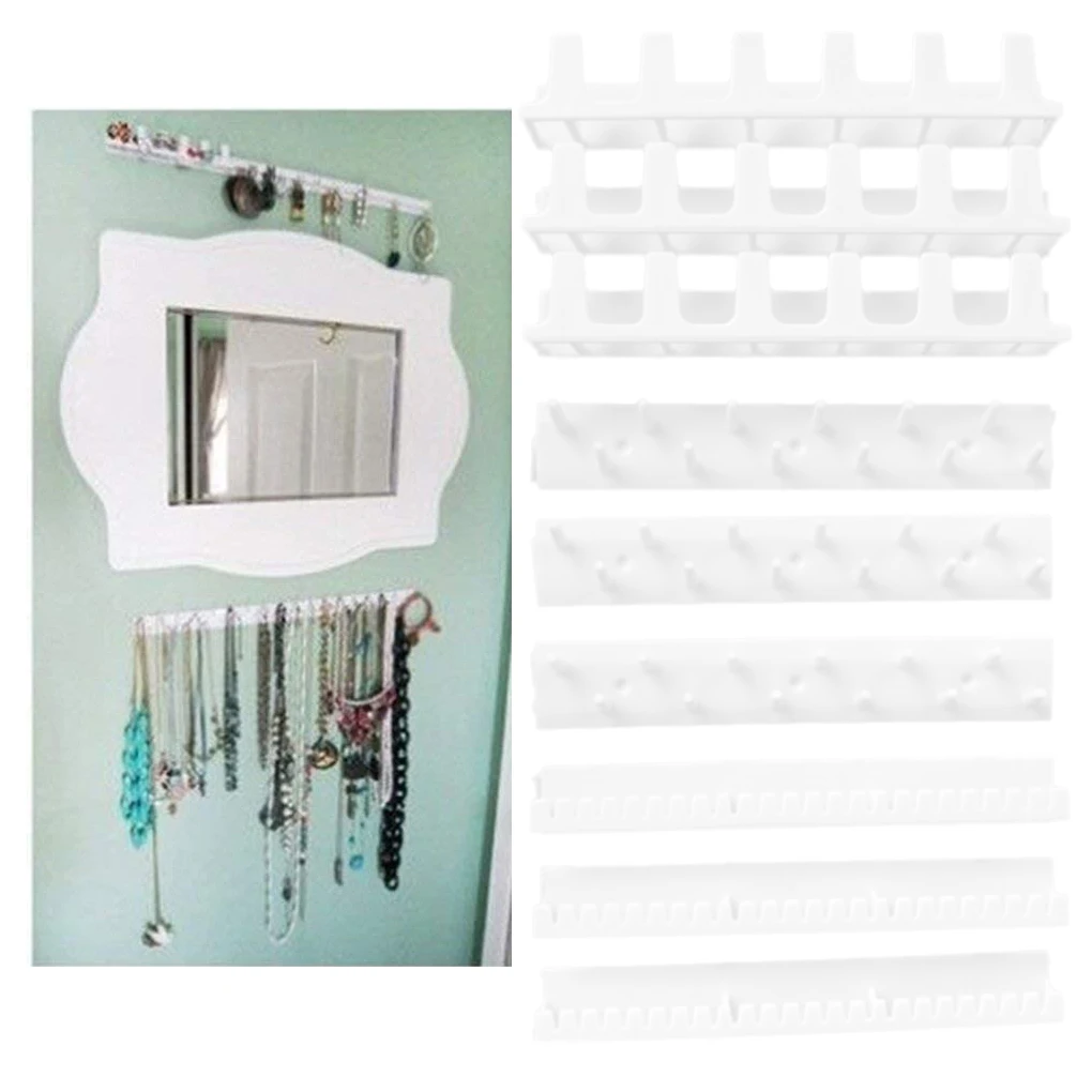 9pcs Hanging Jewelry Organizer Set Adhesive Wall Mounted Holder Plastic Necklace Hanger Storage Accessories