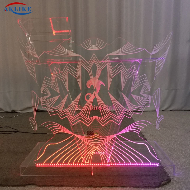 2024 AKLIKE Organic Glass Fashionable Bar DJ Table Acrylic Led Illuminated DJ Table For Night Club Customized Size Dj Table