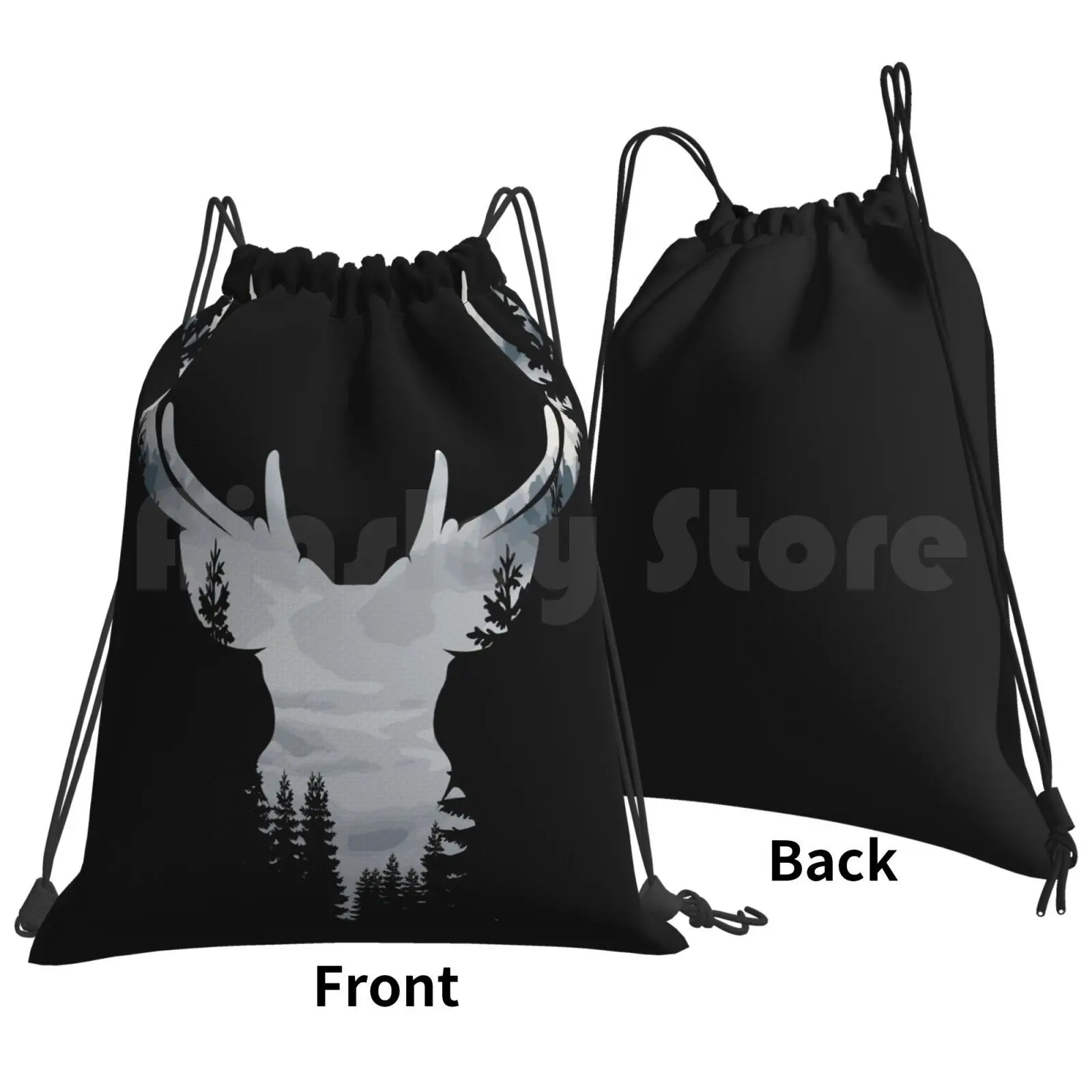 Deer Winter Forest Backpack Drawstring Bag Riding Climbing Gym Bag Deer Forest Nature Animal Animals Wild Wildlife Trees