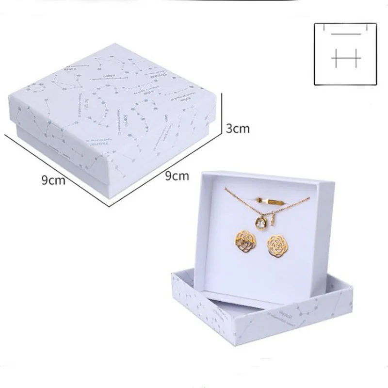 Fashion Star Sky Box For Jewelry 100pcs/lot White Ring Earring Pendant Packaging Boxes Carrying Cases For Necklace Custom Logo