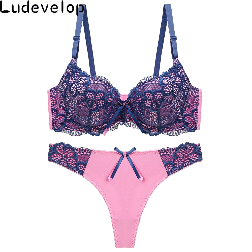 Good Quality Sexy Brassiere Embroidered Underwear Set ABC Cup Women Bra Set Push Up Lace Bra Thong Sets