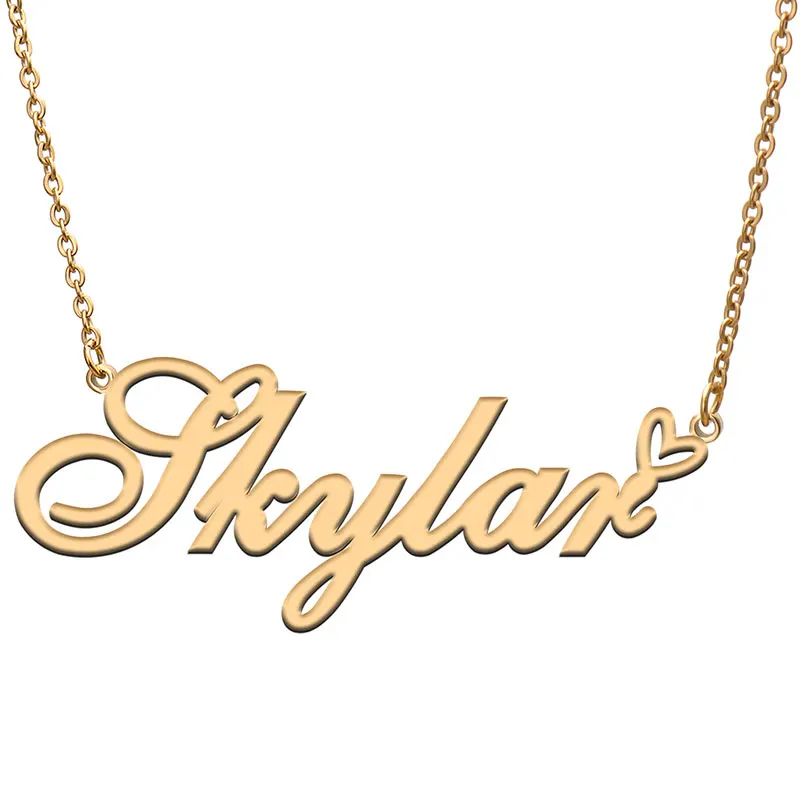 

Skylar Name with Love Heart Necklace for Women Stainless Steel Jewelry Nameplate Pendant Femme Mother Child Girls Gift