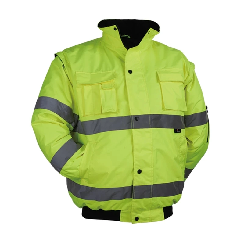 Chaqueta reflectante de trabajo para hombre, abrigo cálido con mangas extraíbles, impermeable, a prueba de viento, hivis, Invierno