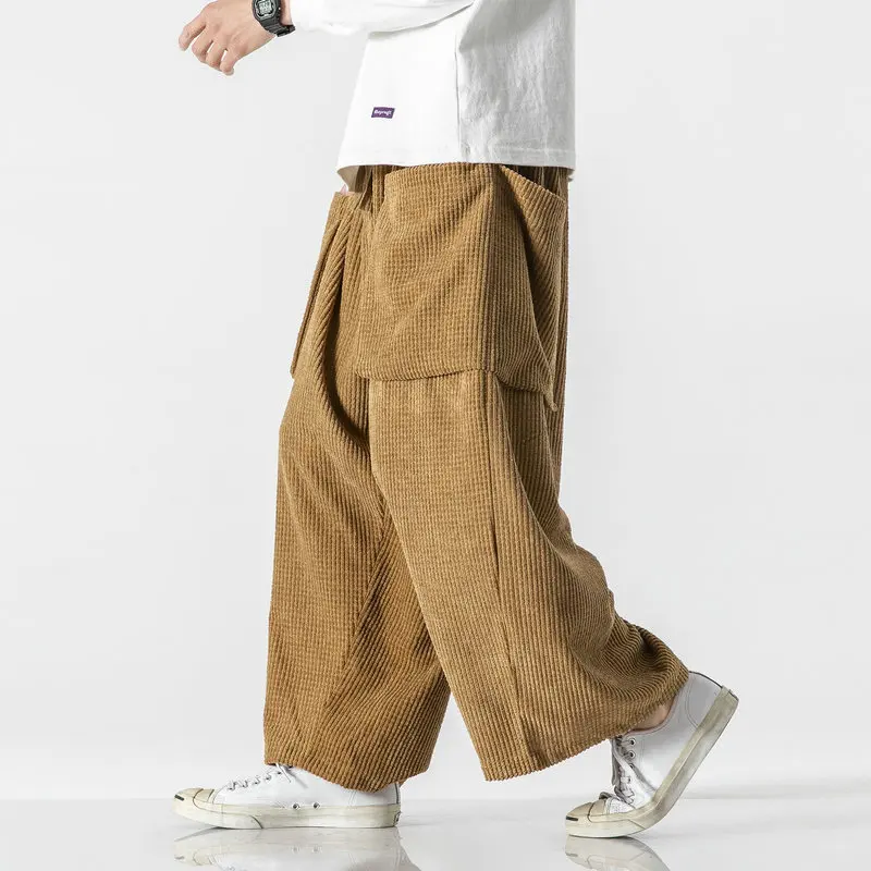 2024 Men Corduroy Cargo Pants Side Pockets Men Streetwear Fashion Harem Pants Man Jogger Wde Leg Pants Oversized Trousers 5Xl